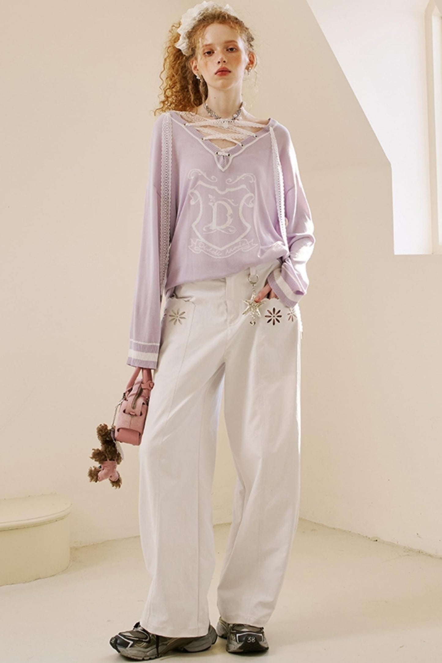 Embroidered Denim Scimitar Pants