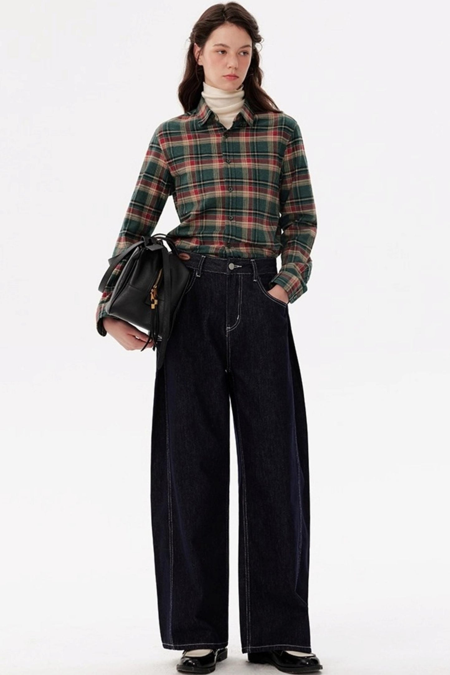 Contrast Check Long Sleeve Lapel Shirt