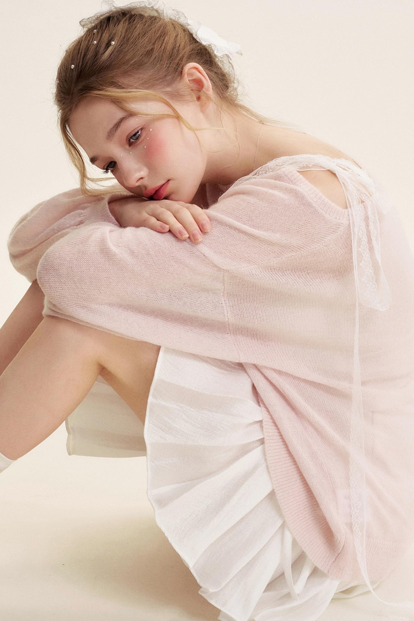 Slouchy Lace-Up Mohair Pullover Set