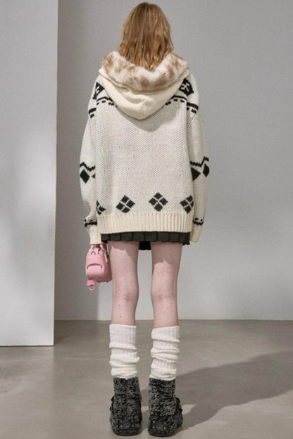 Detachable Fur Collar Knitted Cardigan