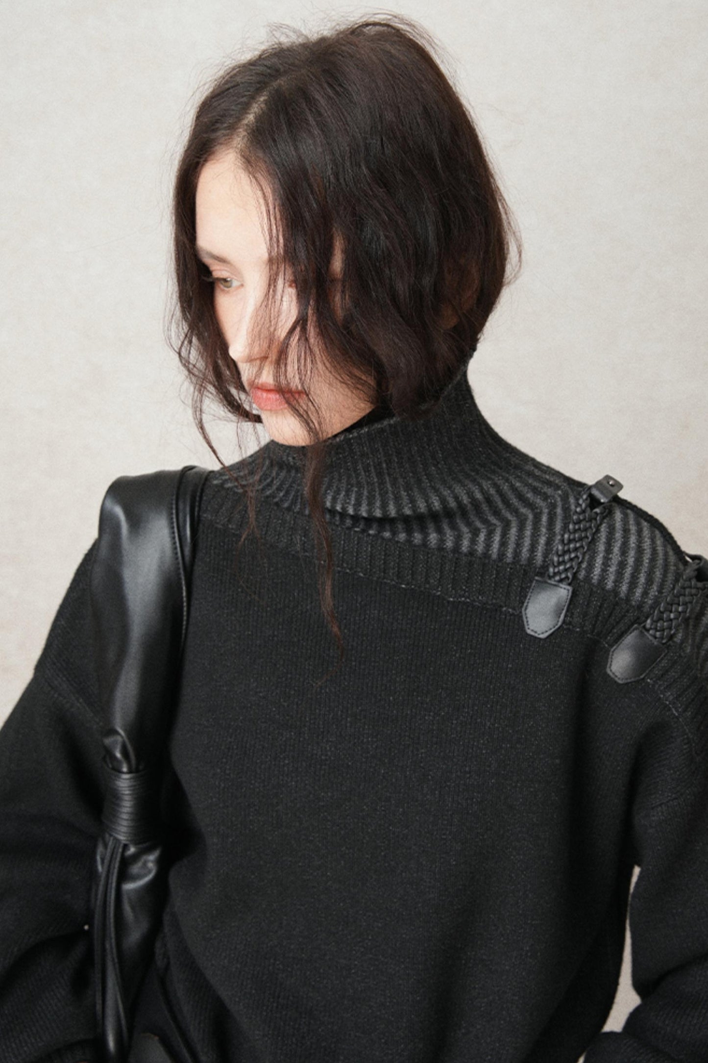 Hand-Woven Leather Loop Sweater