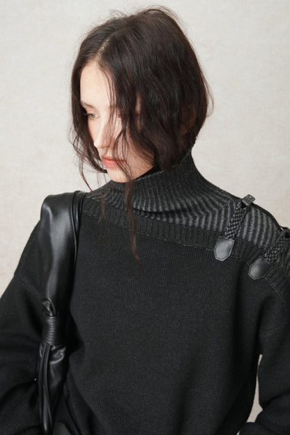 Hand-Woven Leather Loop Sweater