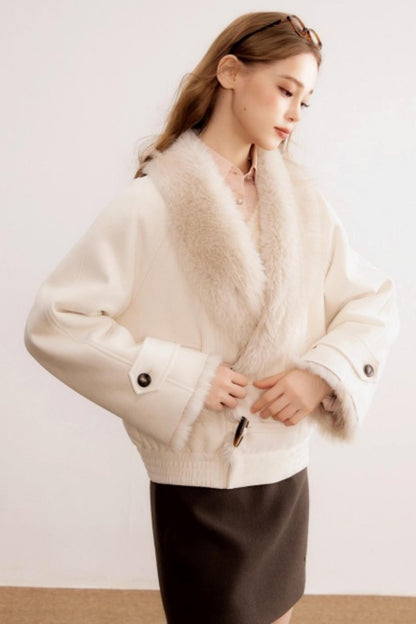 Fur Collar Leather Parka Coat