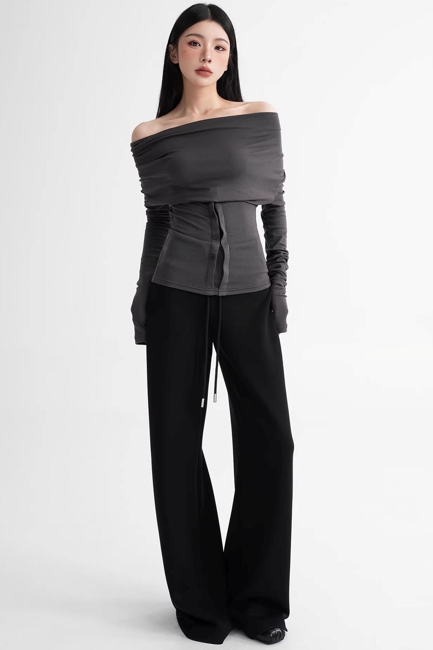 Wool Lyocell Off-Shoulder Top
