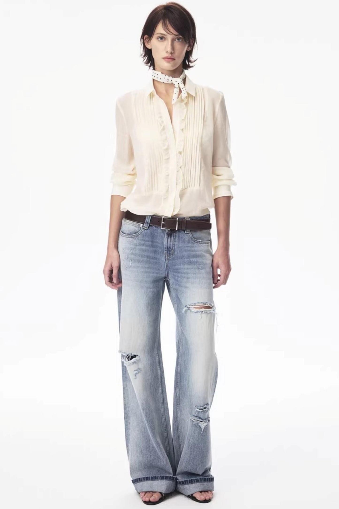 Lyocell Lace Pleated Shirt