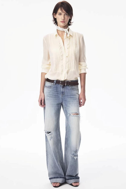 Lyocell Lace Pleated Shirt