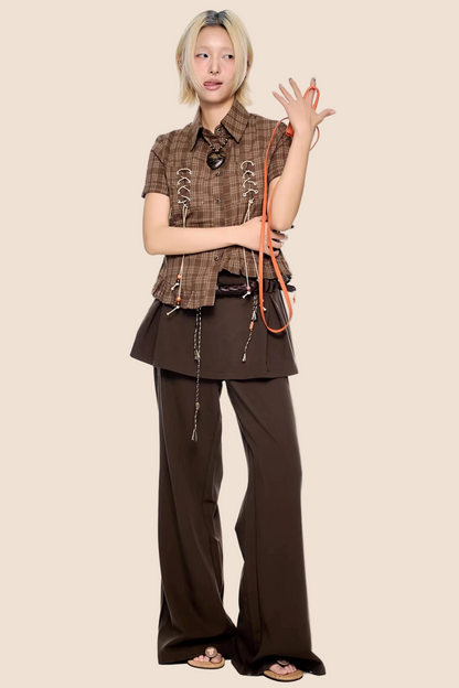 Plaid Asymmetrical Hem Blouse