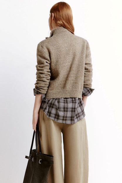 Variegated Zipper Wool Knit Cardigan