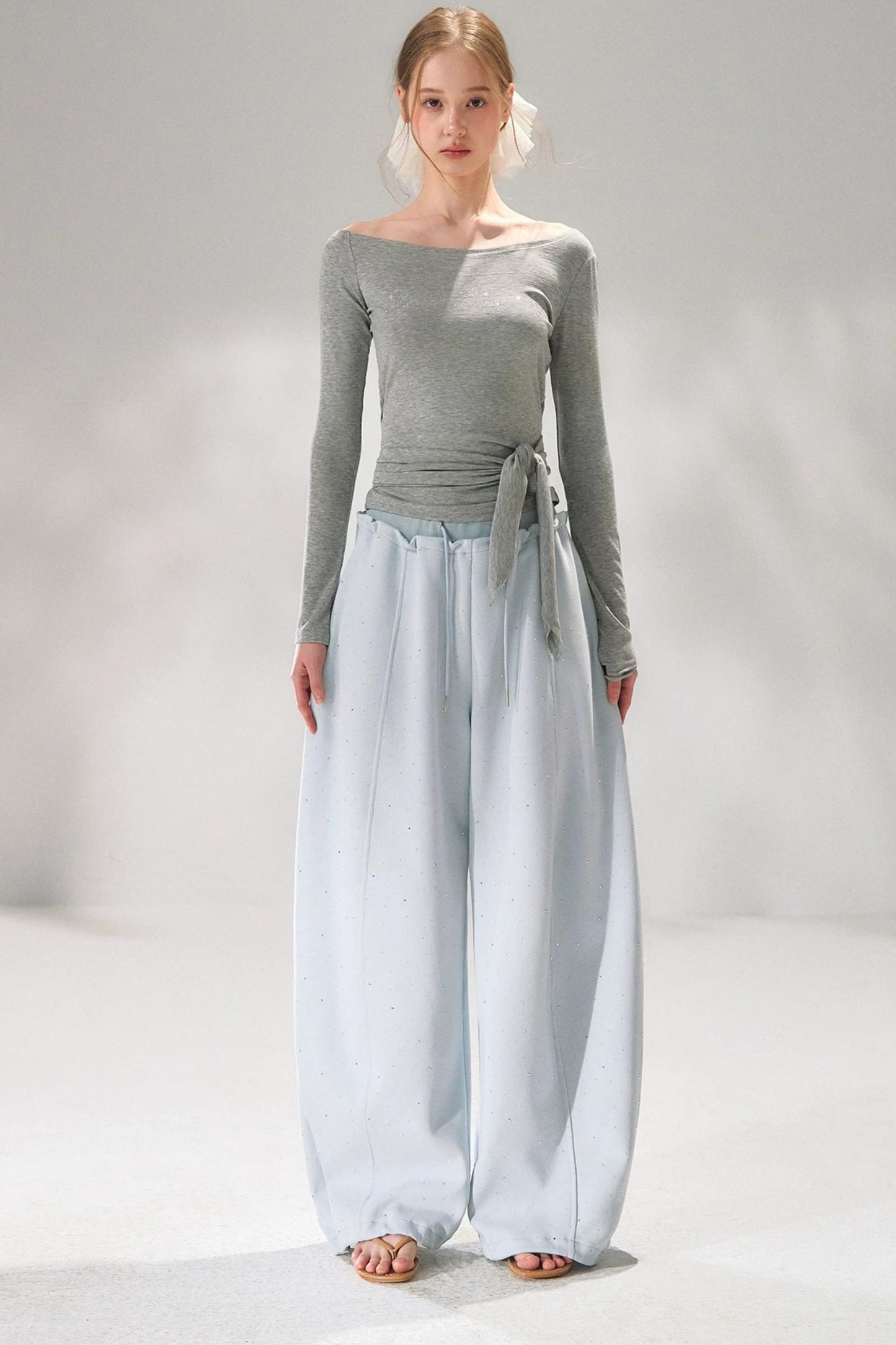 Rhinestone Elastic Waistband Pants