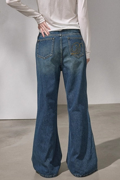 Embroidered Flared Denim Pants