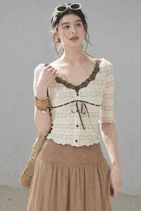 French Lace Hollow-Out Top