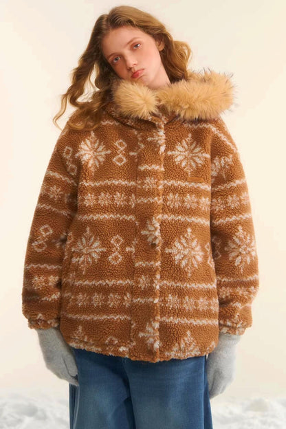 Fair Isle Fur Collar Jacket