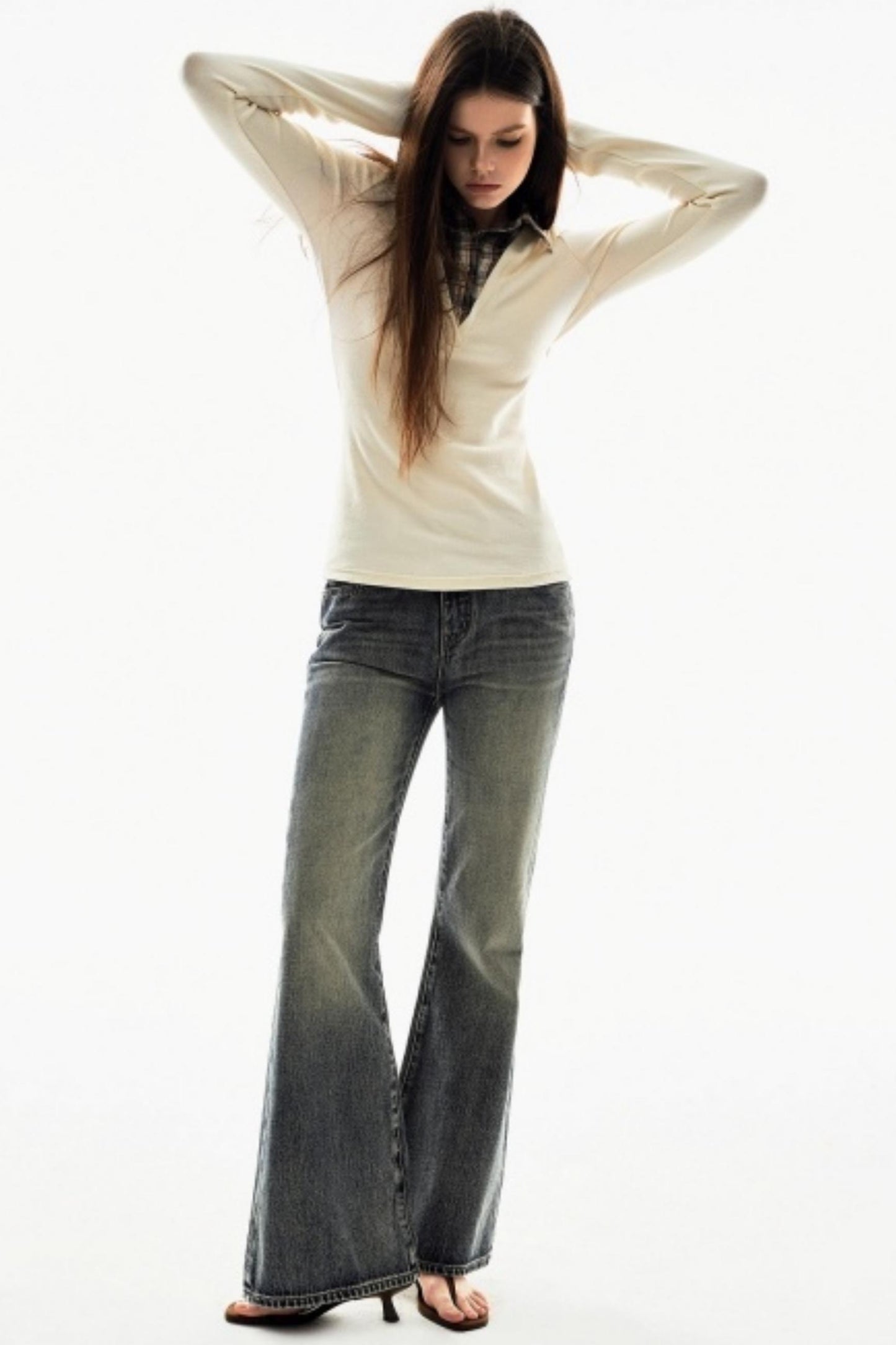 Plaid V-Neck Knit Sweater