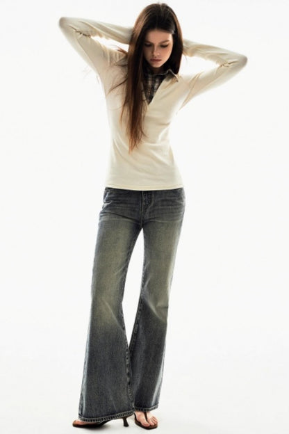 Plaid V-Neck Knit Sweater