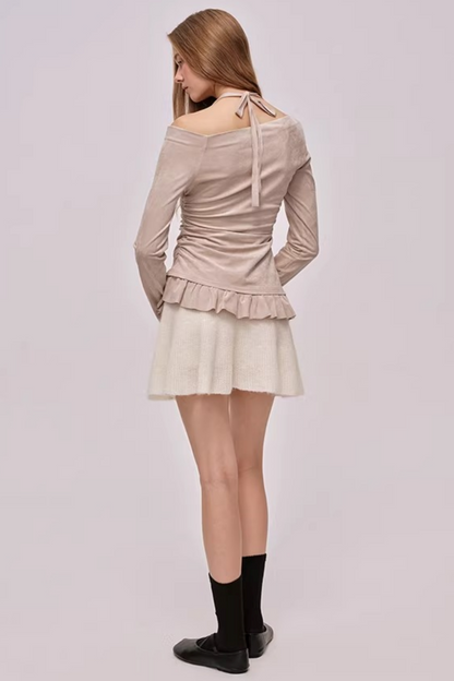 Faux Suede Pleated Dress