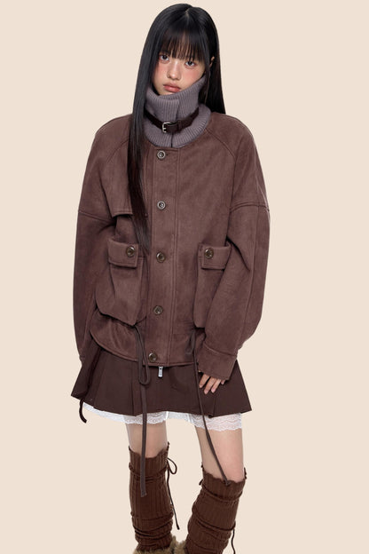 Knit Panel Suede Pocket Jacket