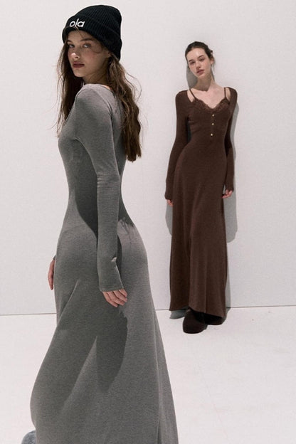 Lace Stitched Knit Waist Dress