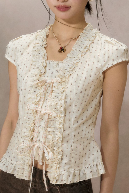 Ruffled Lace Trim Blouse