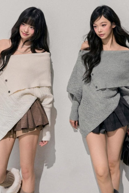 Asymmetrical French Cable Sweater