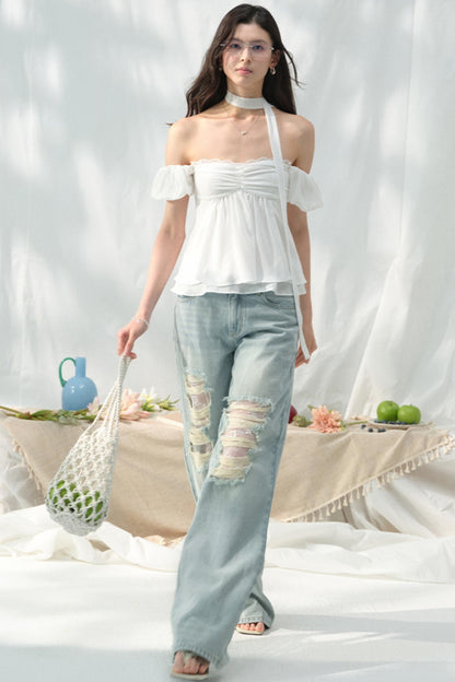 Chic Light Blue Wide-Leg Jeans