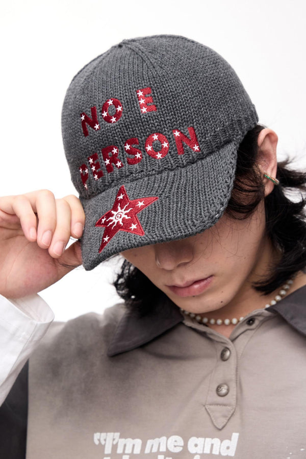 Vintage Stern Bestickte Wollmütze 