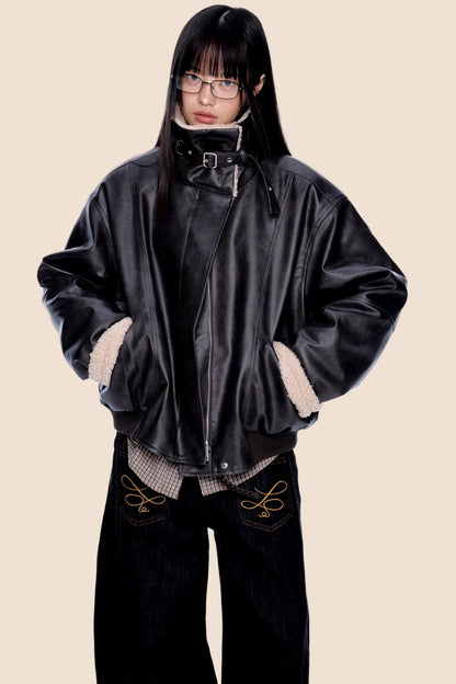 Fur Collar Color-Blocked Jacket