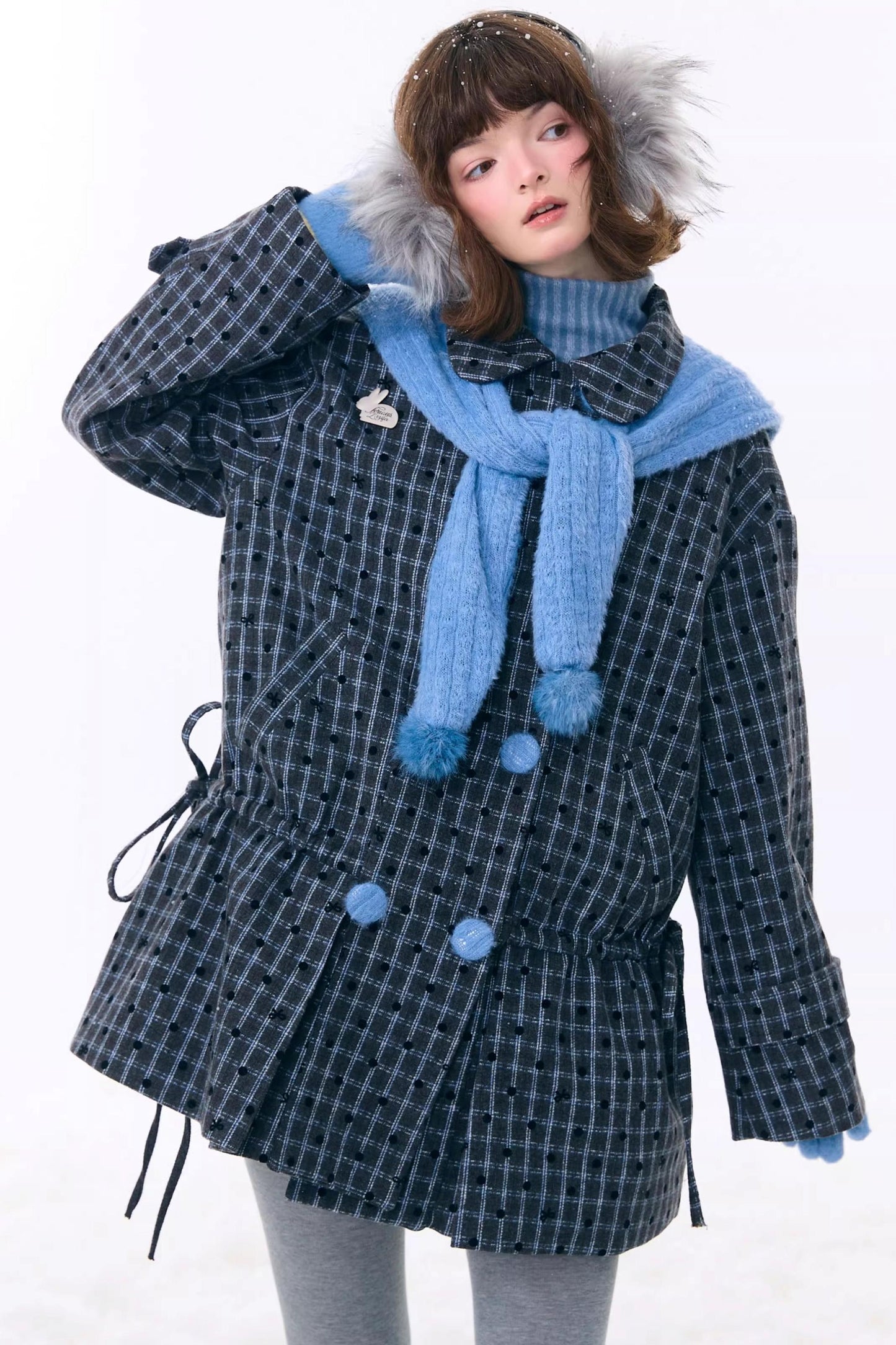 Dark Gray Plaid Wool Coat