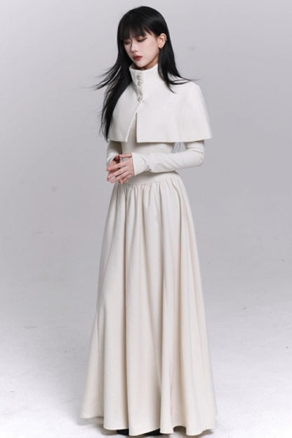 Off-White Cape Dress Set