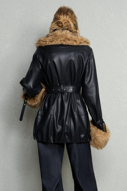 Detachable Eco-Fur Padded Leather Jacket