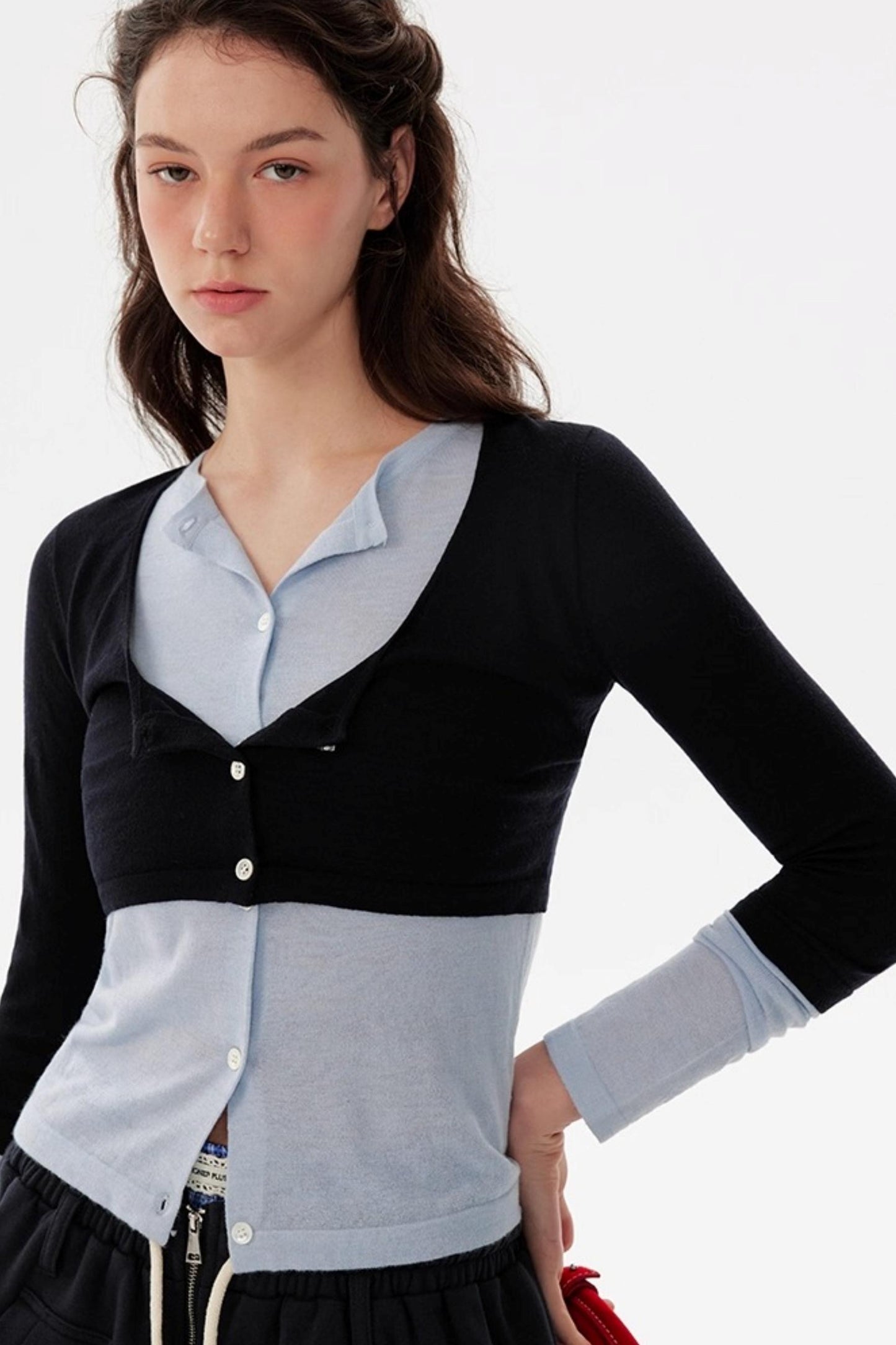 Contrasting Long-Sleeved Knitwear Top