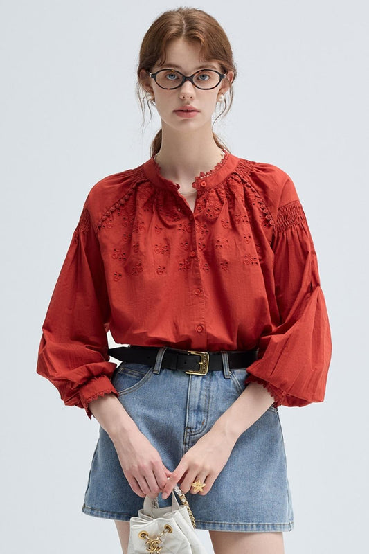 French Vintage Embroidered Cotton Shirt