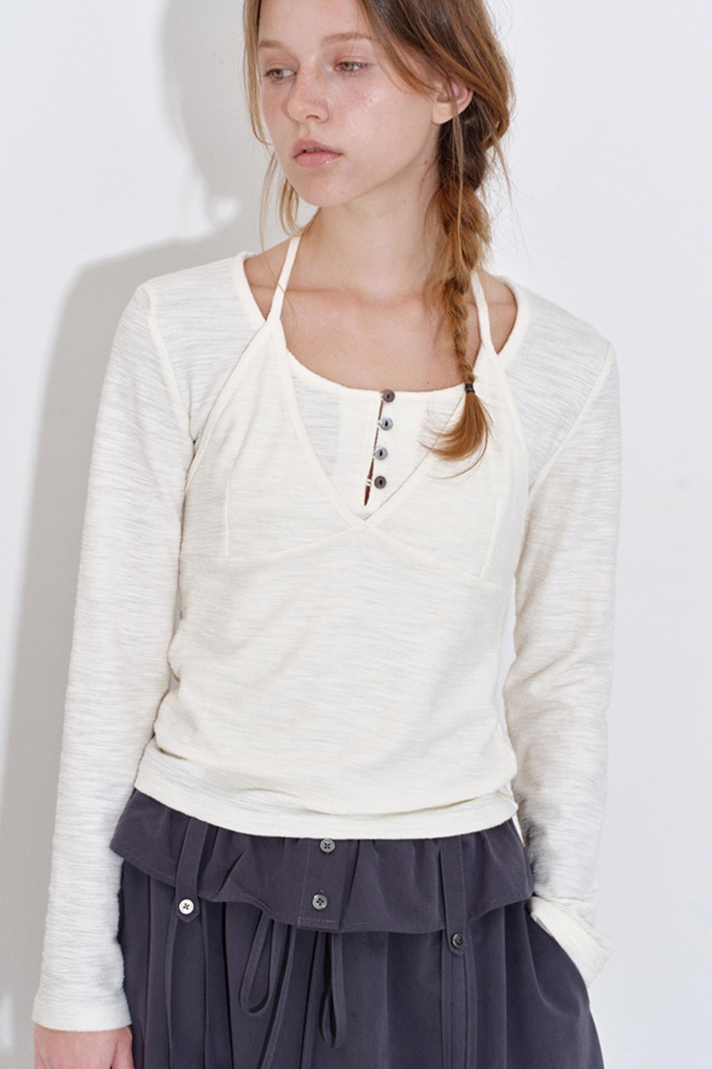 Texture Fabric Halter Camisole Top Set