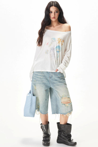 Retro Ripped Denim Shorts