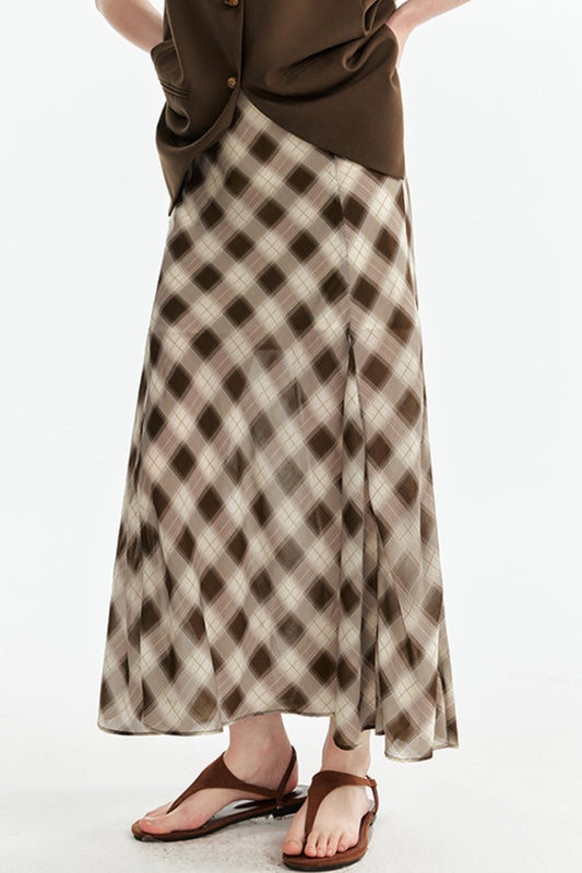 Vintage Plaid Mesh Maxi Skirt