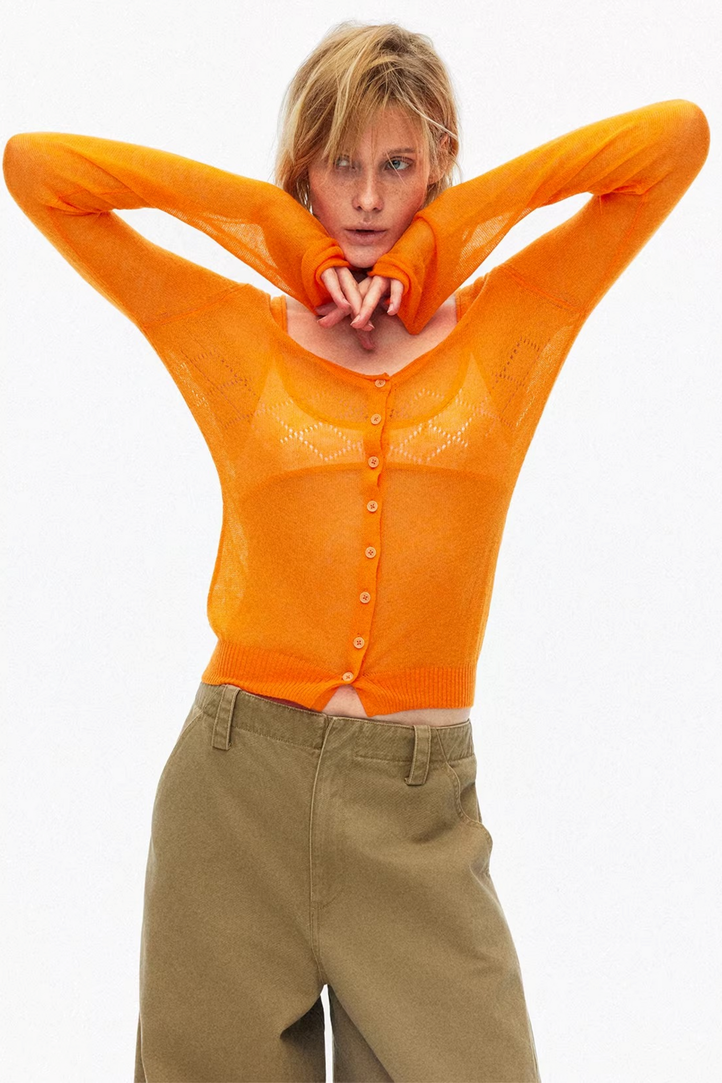 Silk Wool Hollow-Out Cardigan