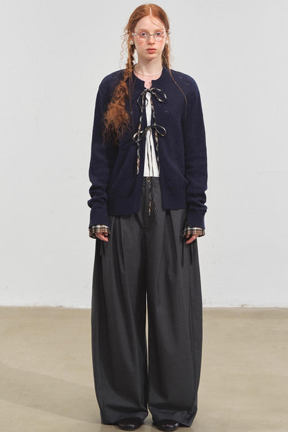 Vintage Check Lace-Up Cardigan