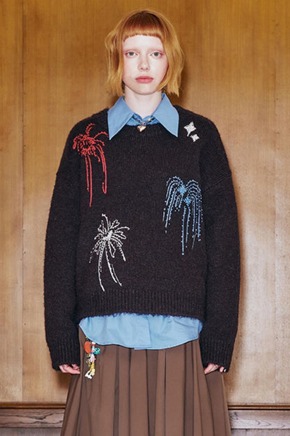 Beaded Fireworks Embroidered Sweater