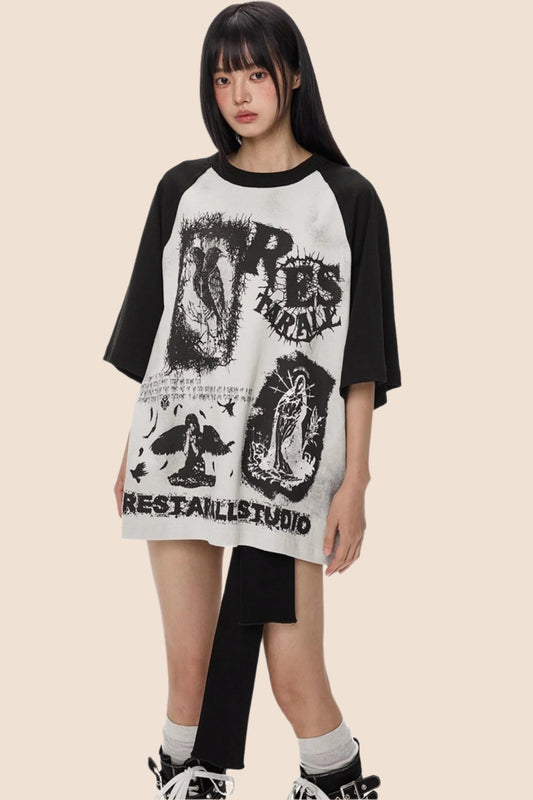 Street Black & White Graffiti Print Top