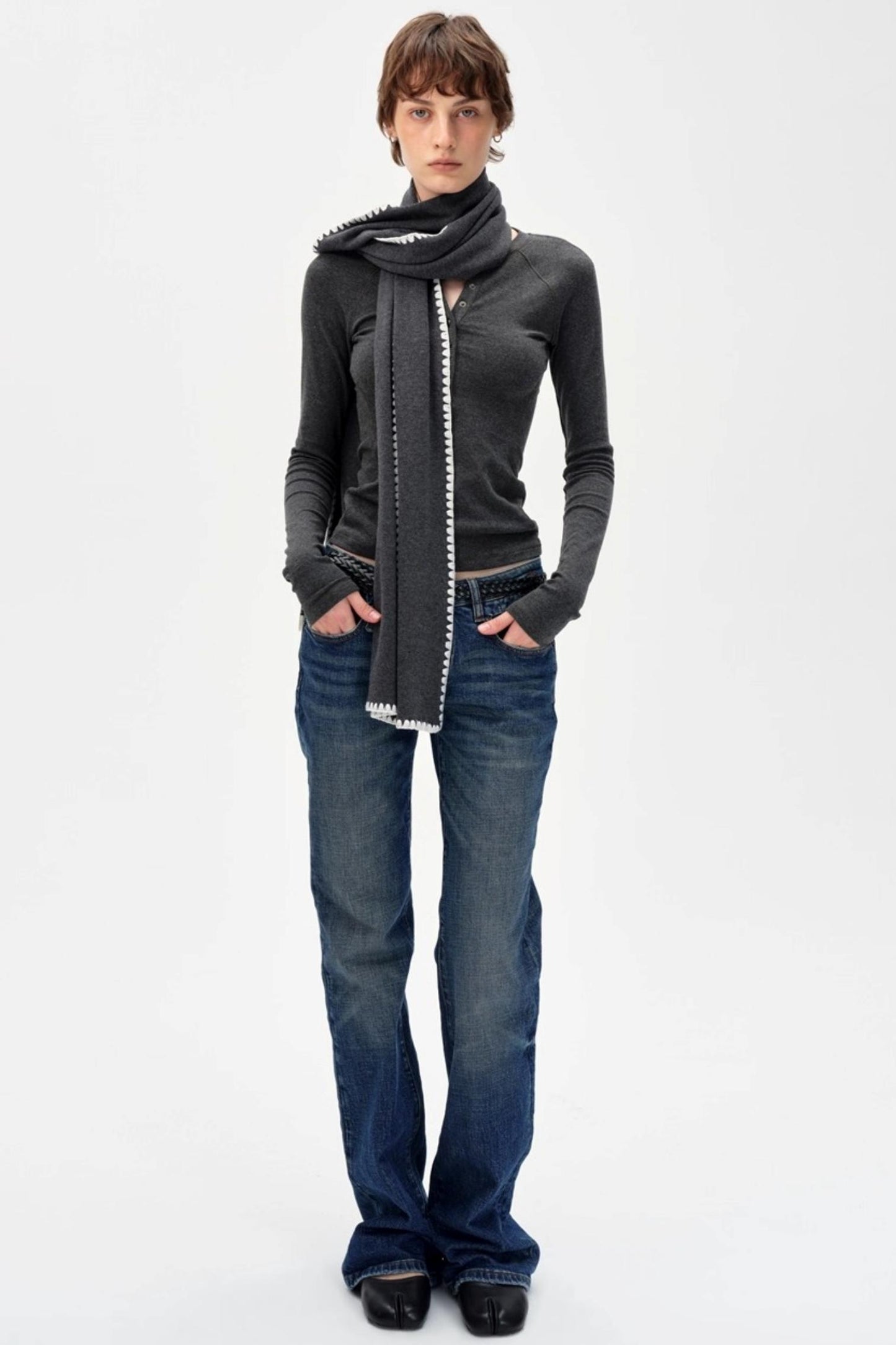 Retro Slim Draped Cotton Jeans