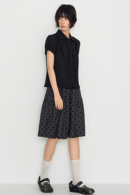 Flocked Polka Dot Umbrella Retro Skirt Set-Up