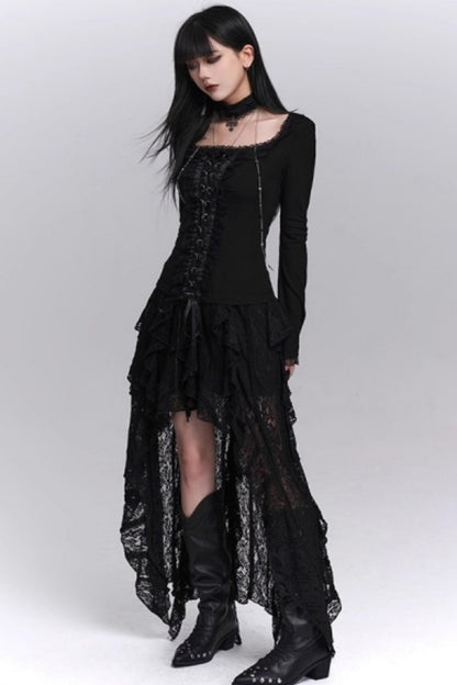 Irregular Lace Hem Skirt