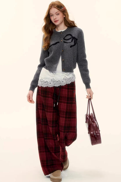 Woolen Plaid Fleece-Lined Pants