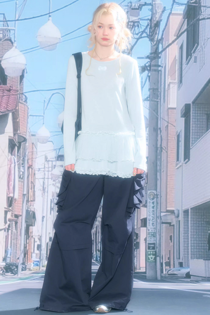 Lace Pleated Polka Dot Top