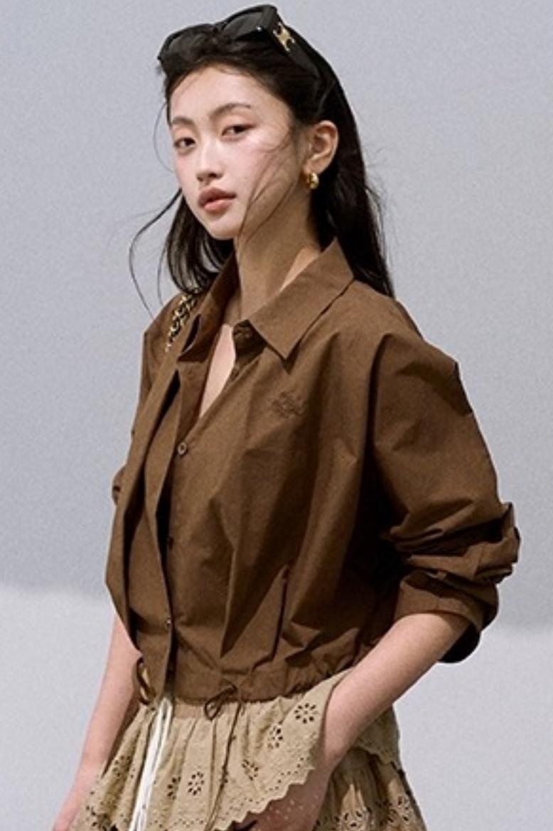 Cropped Lace-Up Cotton Shirt