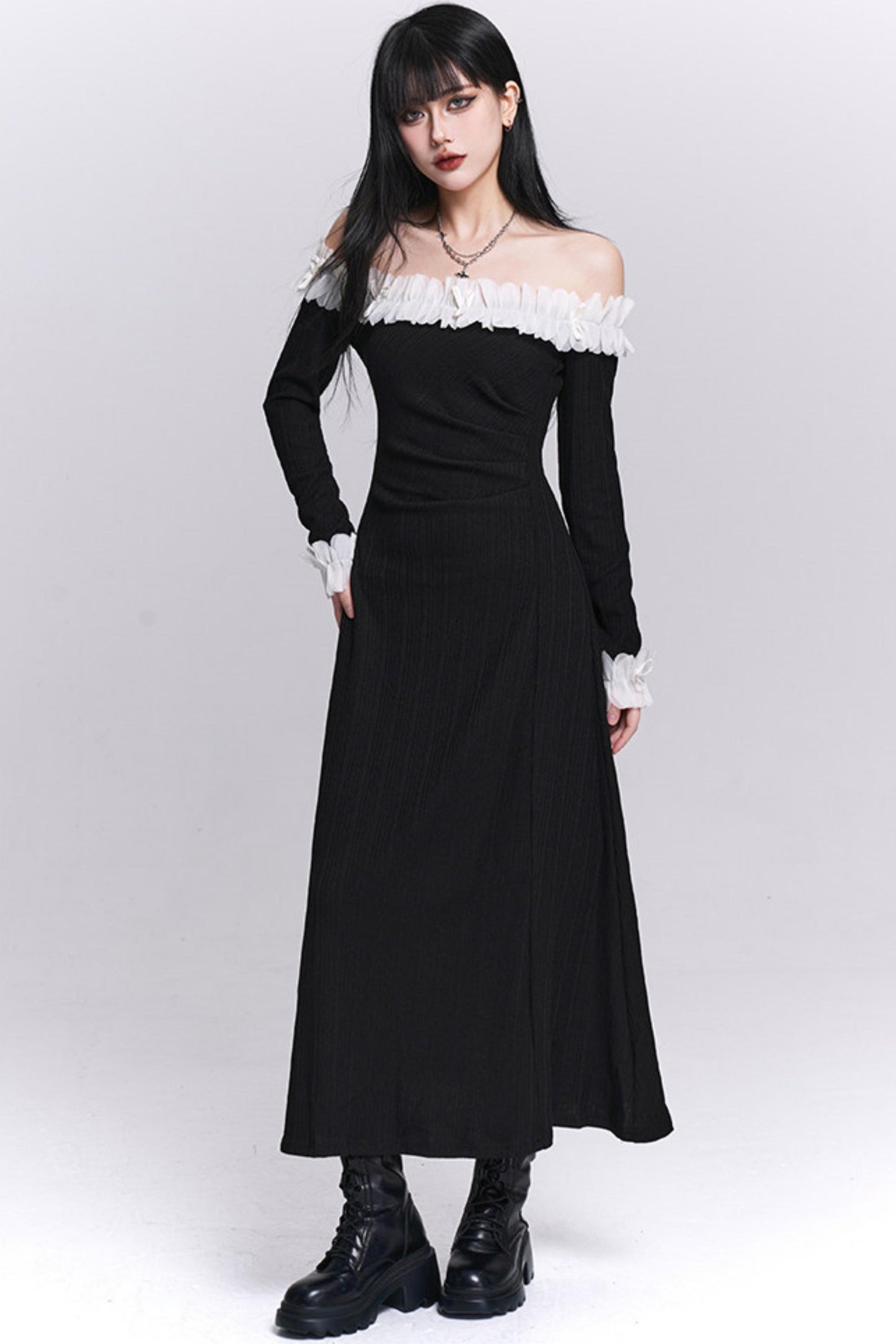 Black Off-Shoulder Long Dress