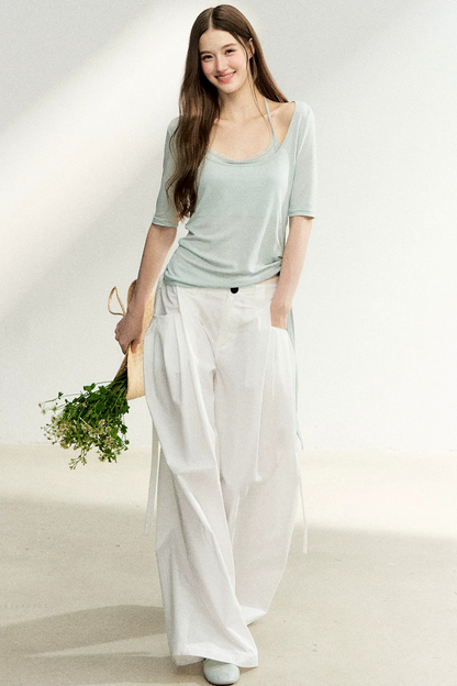 Double-Layer Tie-Waist Top
