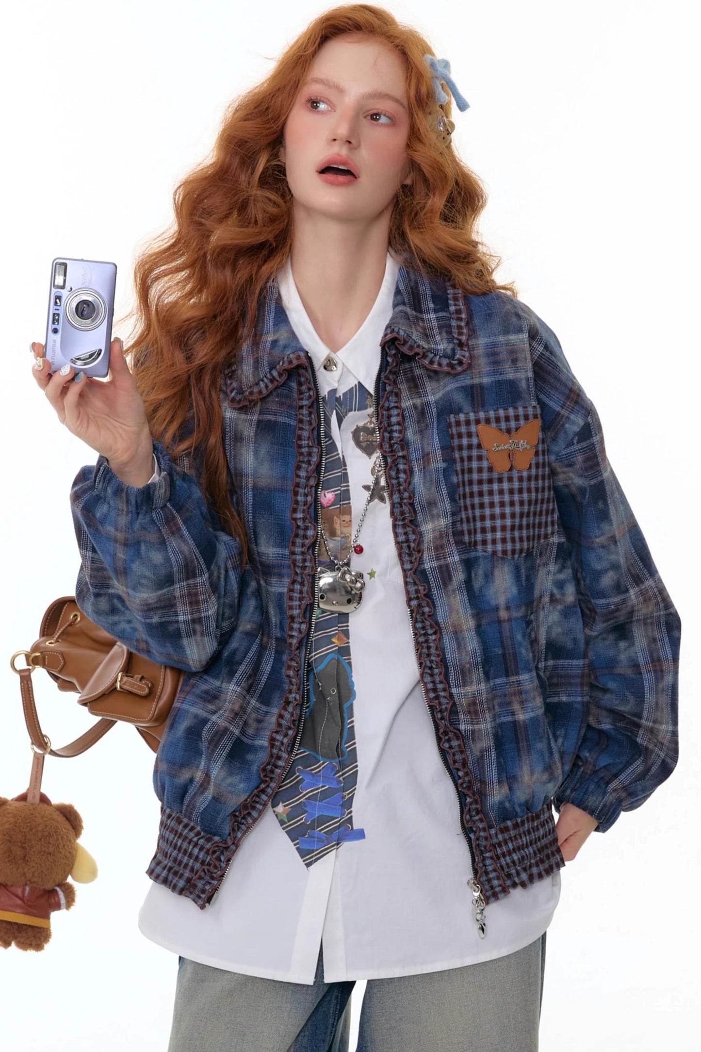 High-End Retro Blue Plaid Jacket