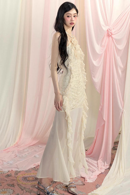 Beige Lace Summer Dress