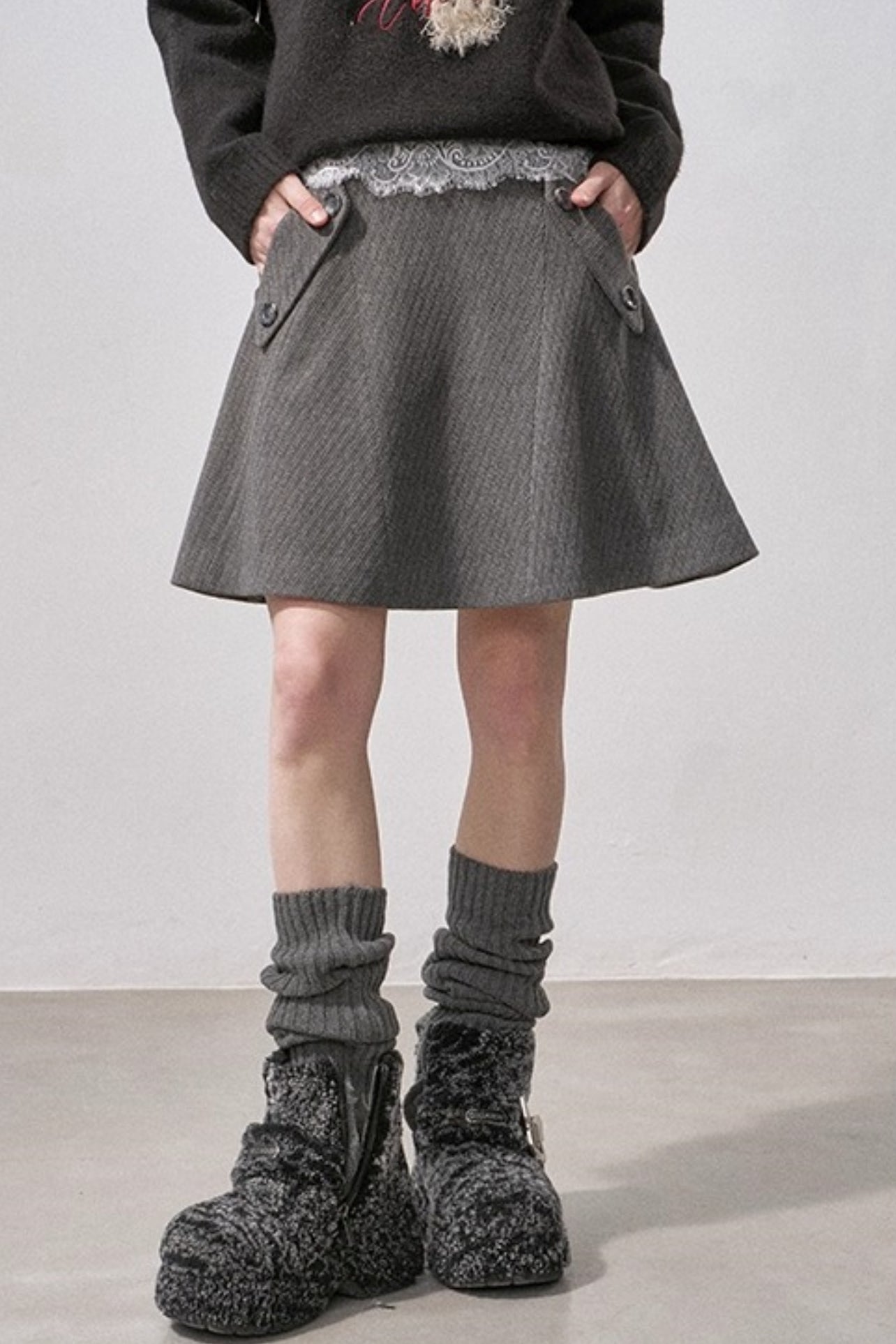 Plaid Wool A-Line Skirt