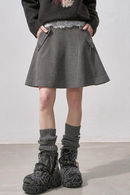 Plaid Wool A-Line Skirt